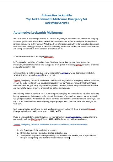Automotive Locksmith - Locksmith Services Northcote
