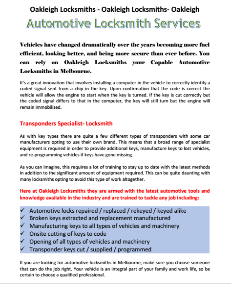 Automotive Locksmith Services Box hill