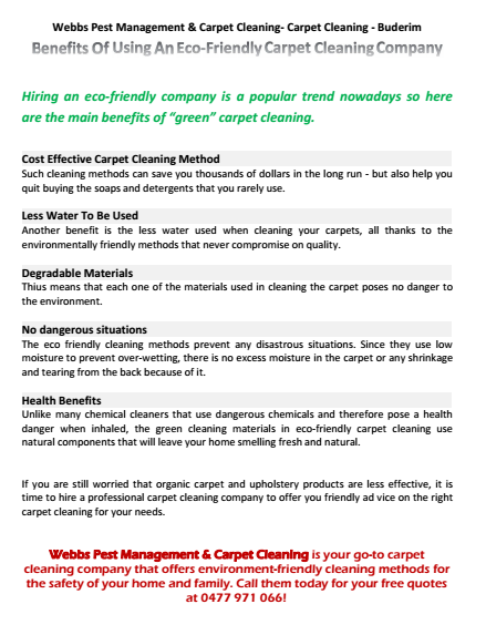 Benefits of Hiring an Eco-Friendly Carpet Cleaning Company Buderim