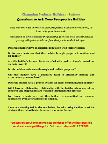 Questions to Ask Your Prospective Builder Sydney
