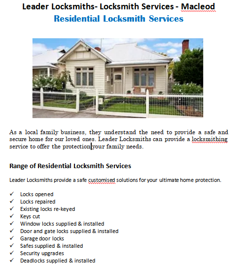 Residential Locksmith Services Hawthorn