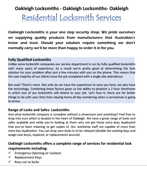 Residential Locksmith Services Williamstown