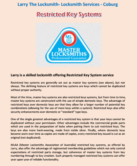Restricted Key System- Locksmiths Box hill