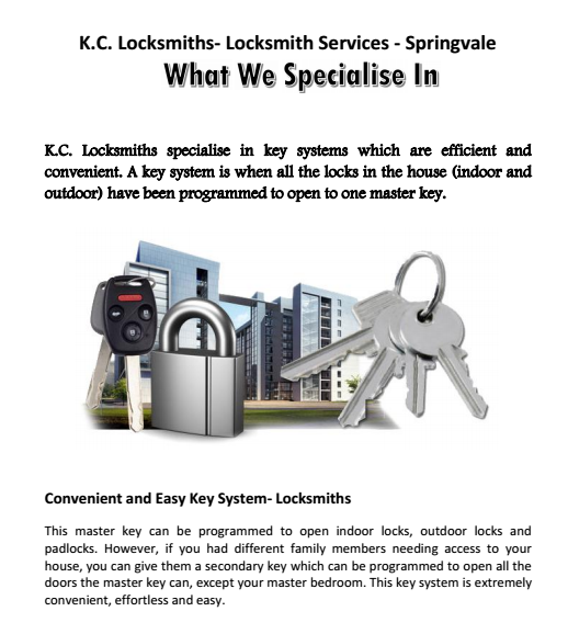 What We  Specialise In- Locksmiths Kingsville